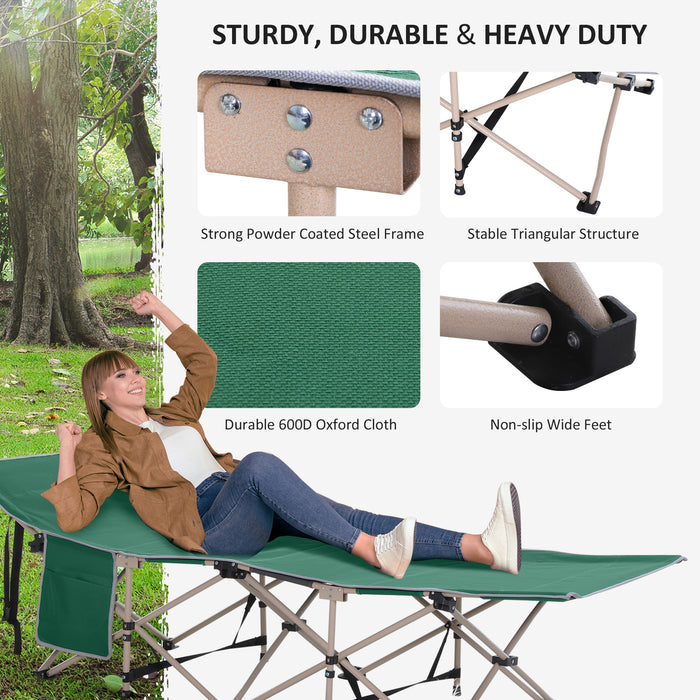 Single Person Camping Folding Cot Outdoor Patio Portable Military Sleeping Bed Travel Guest Leisure Fishing with Carry Bag, Green