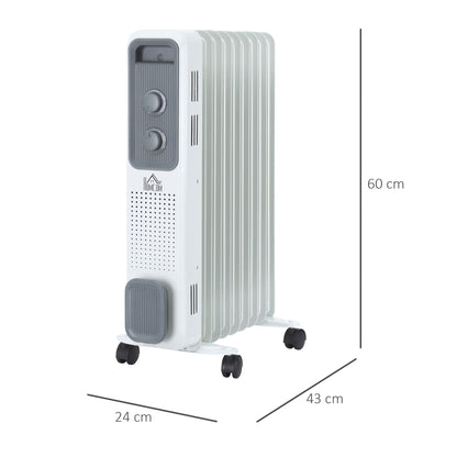 Oil Filled Radiator Portable Heater W/ 9 Fin, 3 Heat Settings White