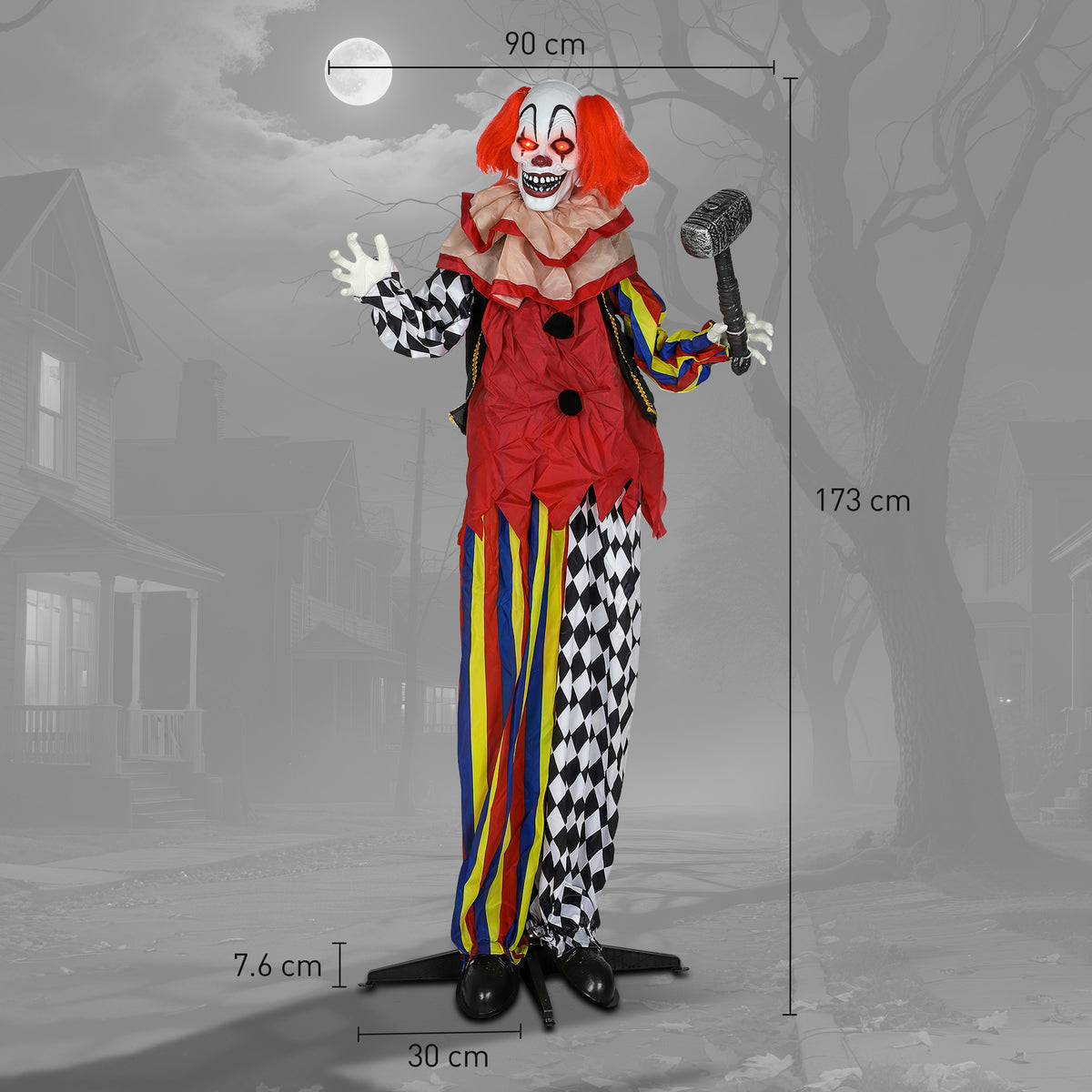 Sound Activated Halloween Animatronics Clown with Red Light Up Eyes