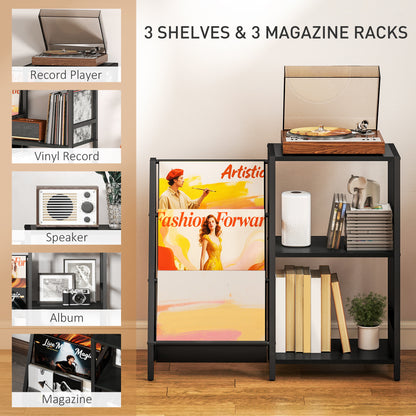Record Player Stand, 3-Tier Side Table with Vinyl Record Storage