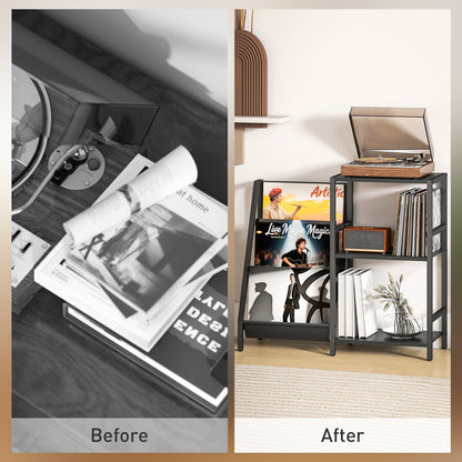 Record Player Stand, 3-Tier Side Table with Vinyl Record Storage