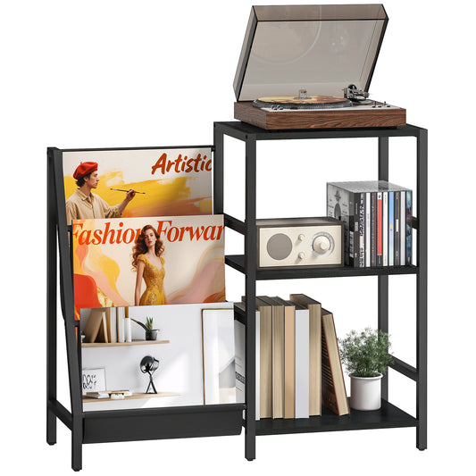 Record Player Stand, 3-Tier Side Table with Vinyl Record Storage