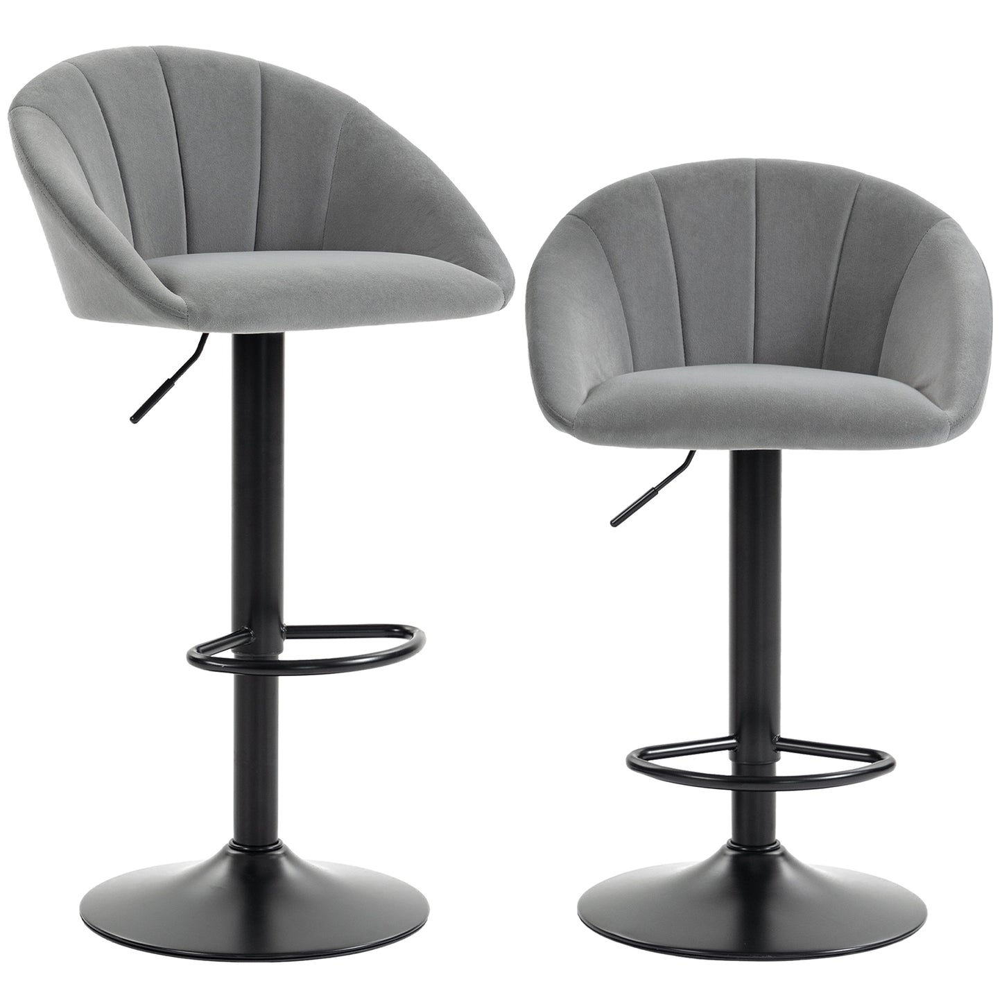 Bar Stools Set of 2 Velvet Adjustable Swivel Light Grey