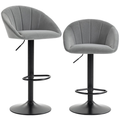 Bar Stools Set of 2 Velvet Adjustable Swivel Light Grey