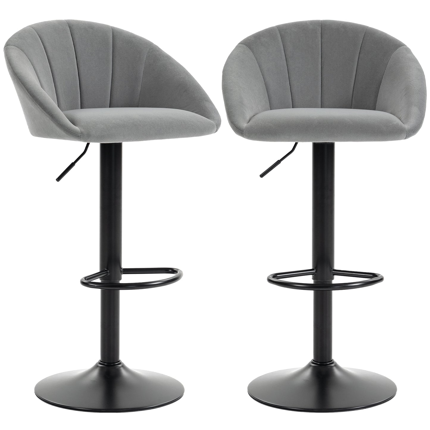 Bar Stools Set of 2 Velvet Adjustable Swivel Light Grey