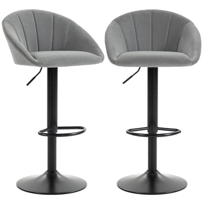 Bar Stools Set of 2 Velvet Adjustable Swivel Light Grey