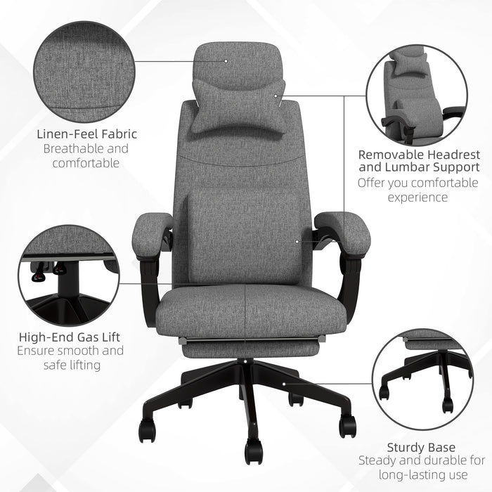 Vinsetto High Back Office Chair Reclining Computer Chair with Footrest Lumbar Support Adjustable Height Swivel Wheels Dark Grey