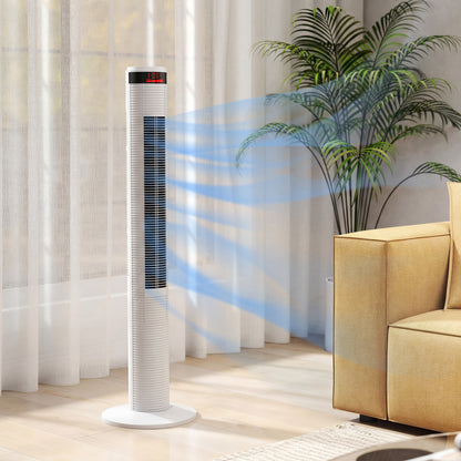 Oscillating Tower Fan Remote Control 3 Speed Modes Cooling Machine White
