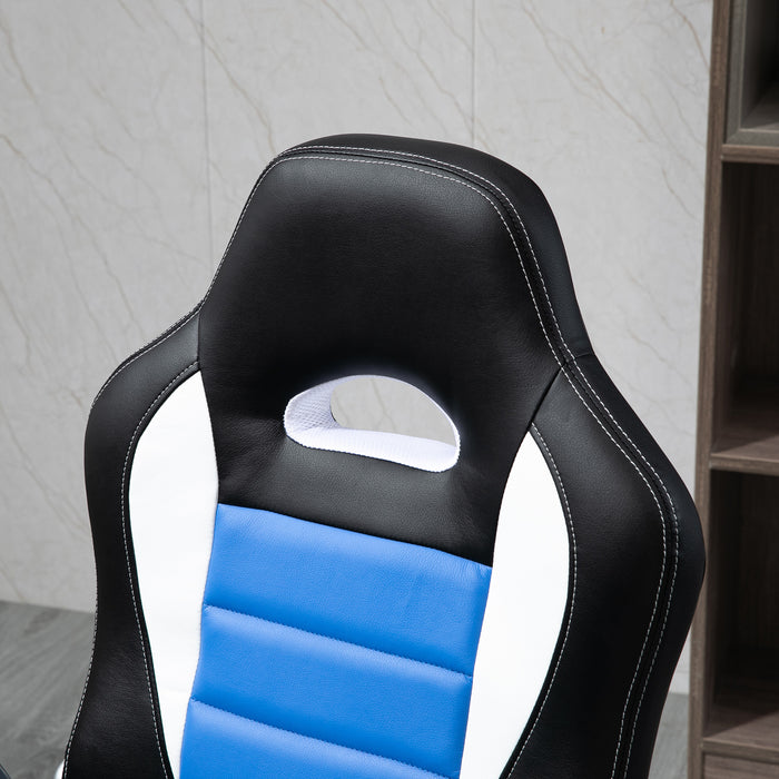 Racing Gaming Chair, PU Leather Computer Desk Chair, Height Adjustable Swivel Chair With Tilt Function and Flip Up Armrests, Blue