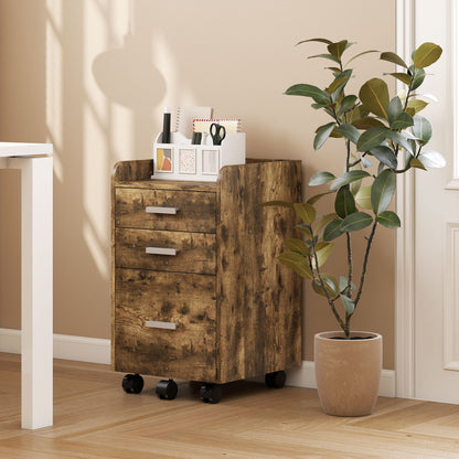 Mobile Filing Cabinet, File Cabinet with 3 Drawers, Rustic Brown