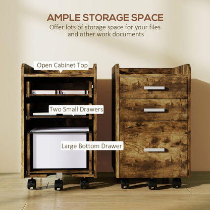 Mobile Filing Cabinet, File Cabinet with 3 Drawers, Rustic Brown