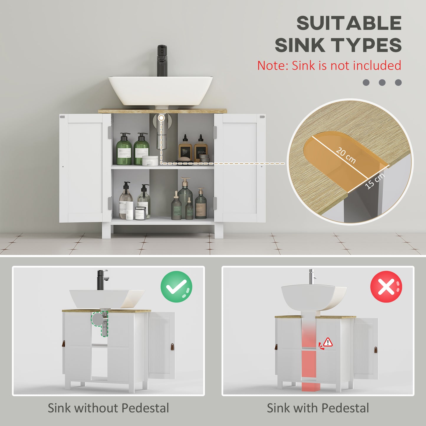 kleankin Bathroom Under Sink Cabinet with Adjustable Shelf, White
