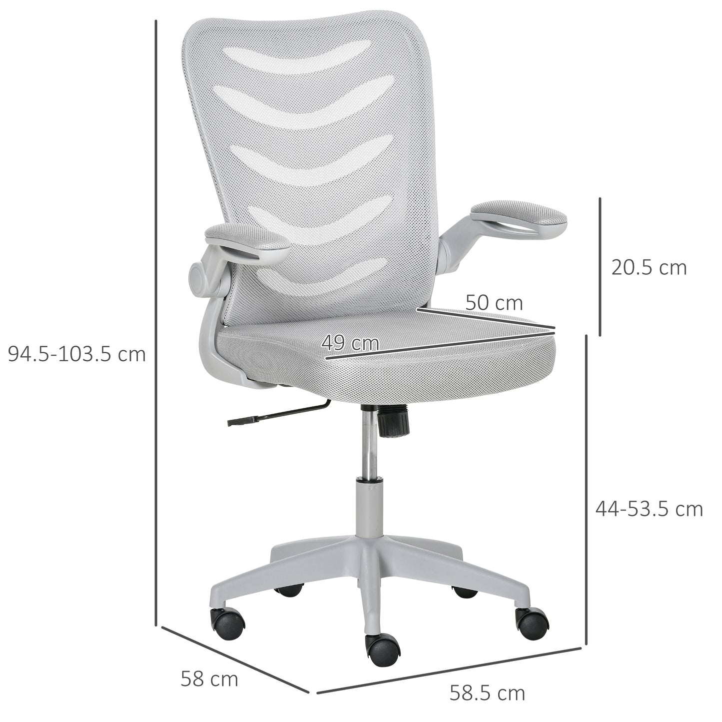 Mesh Office Chair for Home Swivel Task Desk Chair with Lumbar Back Support, Flip-Up Arm, Adjustable Height, Grey