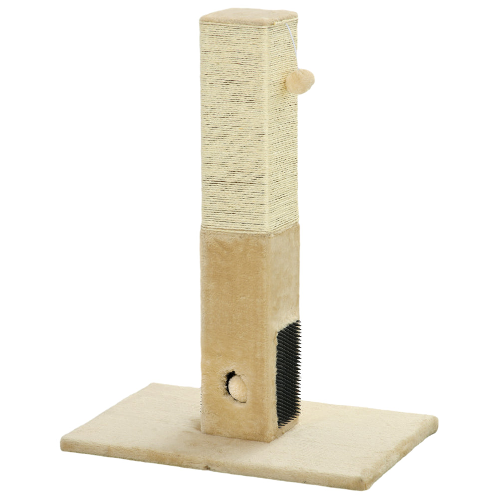 Jute Cat Scratching Post w/ Carpet Base Hanging Toy - Beige