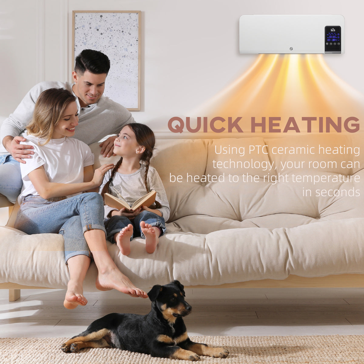 2000W Wall Mounted Ceramic Heater with Remote Control for Home White
