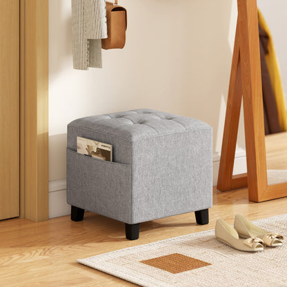 Small Footstool Square Ottoman with Padded Seat, Light Grey
