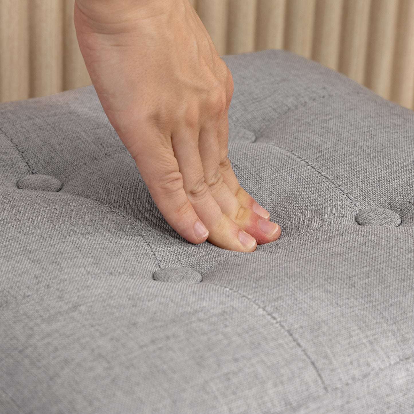 Small Footstool Square Ottoman with Padded Seat, Light Grey