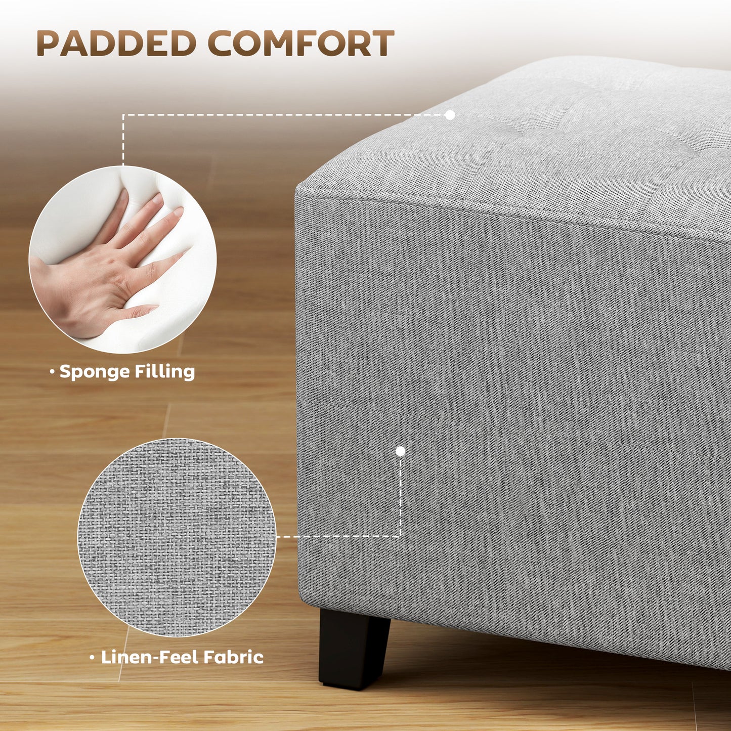 Small Footstool Square Ottoman with Padded Seat, Light Grey
