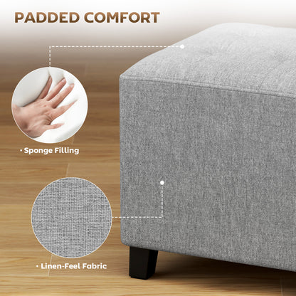 Small Footstool Square Ottoman with Padded Seat, Light Grey