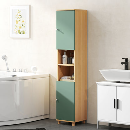 Tall Bathroom Cabinet with Adjustable Shelves and Open Shelves, Green