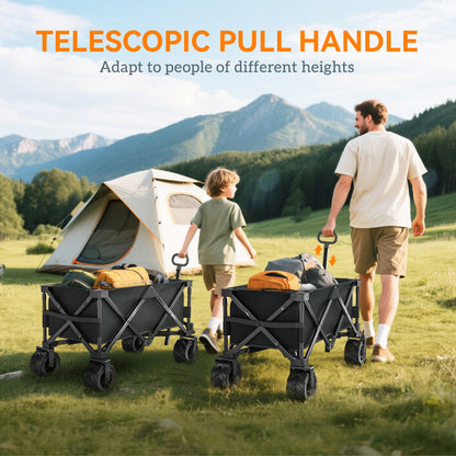 Outdoor Pull Along Garden Trolley on Wheels Folding Beach Cart Black