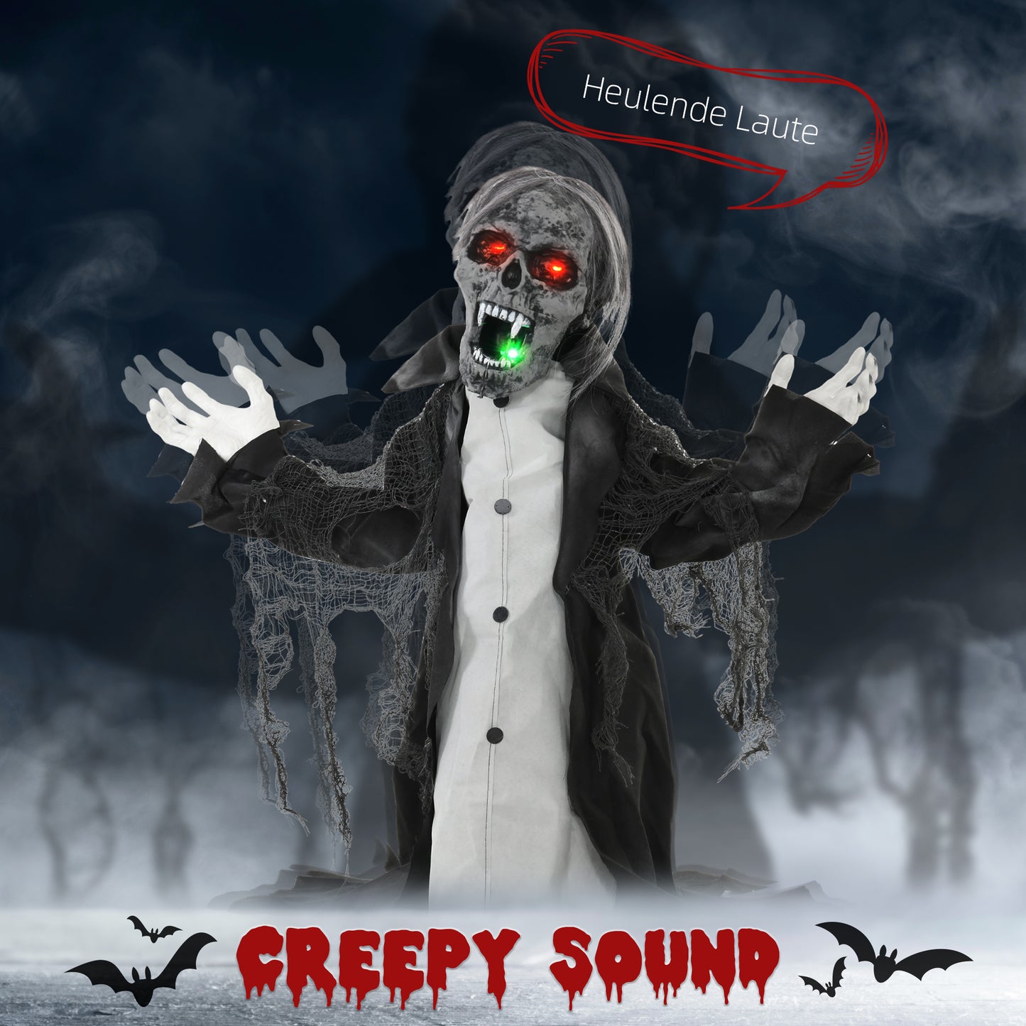 Voice Activated Halloween Animatronics Skeleton, Battery Operated