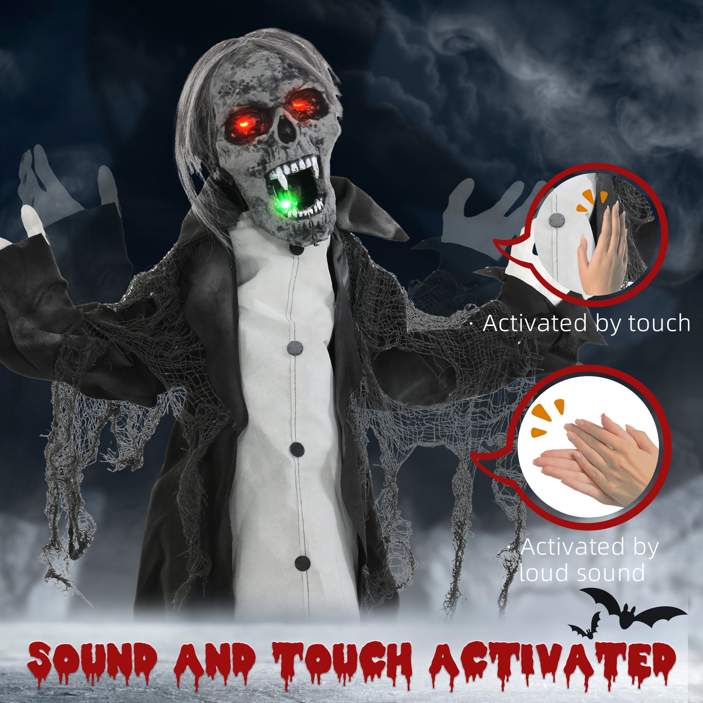 Voice Activated Halloween Animatronics Skeleton, Battery Operated