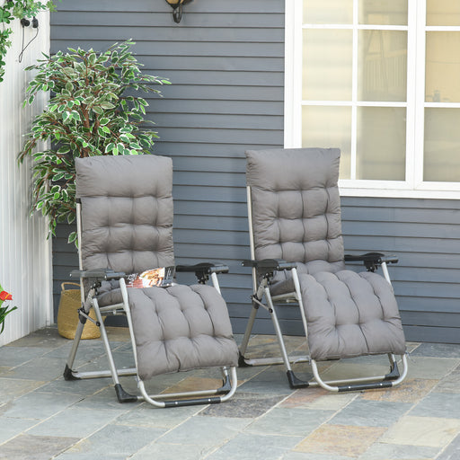 2 Piece Reclining Zero Gravity Chair Folding Garden Sun Lounger with Cushion Headrest Dark Grey