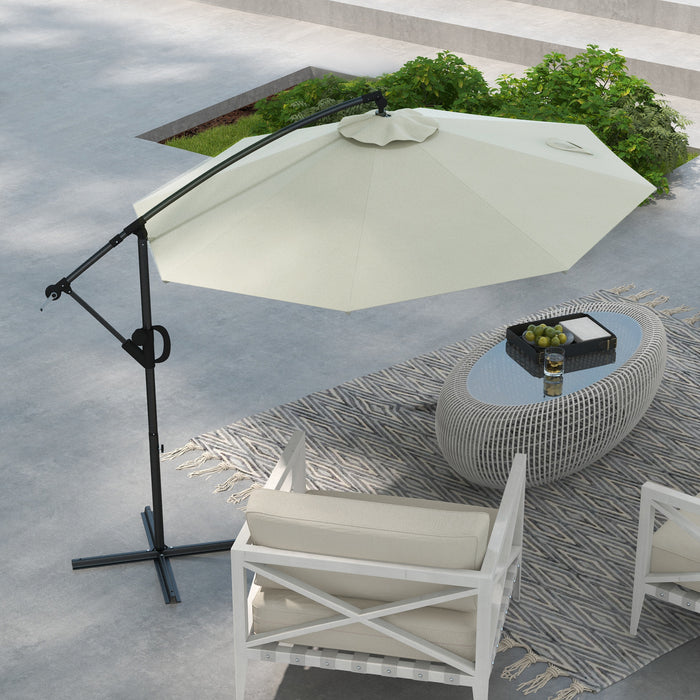 3(m) Cantilever Parasol with Cross Base, Banana Parasol with Crank Handle, Tilt and 8 Ribs, Round Hanging Patio Umbrella