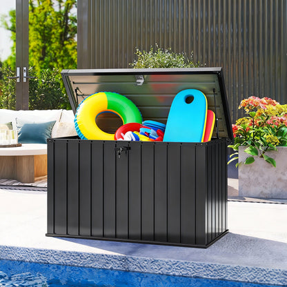 400L Garden Storage Box, Waterproof Metal Storage Container with Lockable Lid, Outdoor Deck Box for Patio, Porch, Balcony, 124 x 66 x 72 cm, Black