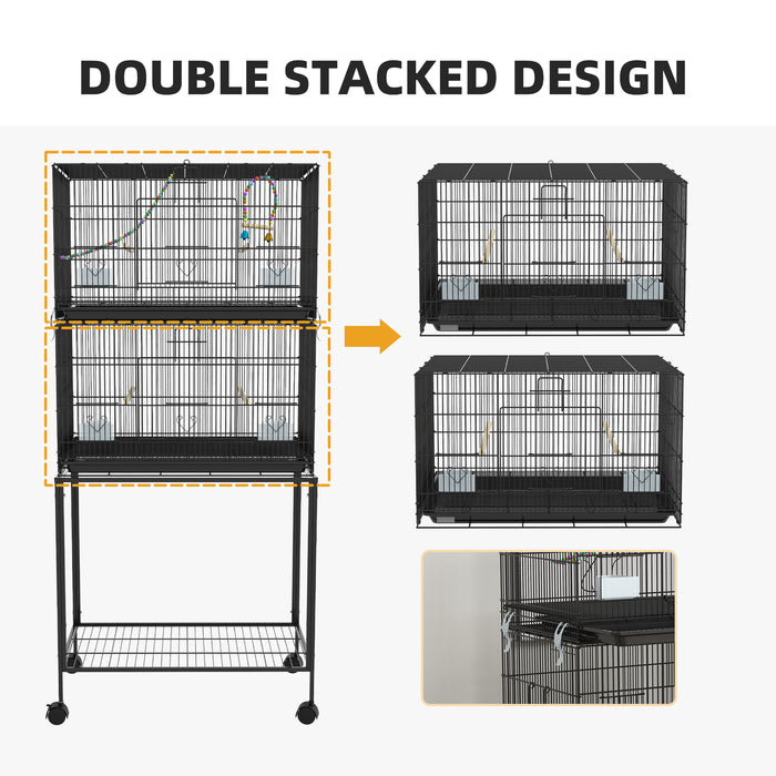 Double Stackable Bird Cage on Wheels w/ Stand, for Canaries