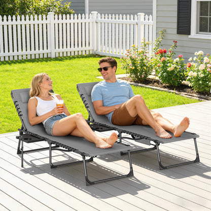 Folding Sun Loungers with 5-Level Back, Cup Holder, Grey