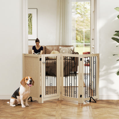 4 Panel Freestanding Pet Gate Foldable with Door for Stairs, Doorway