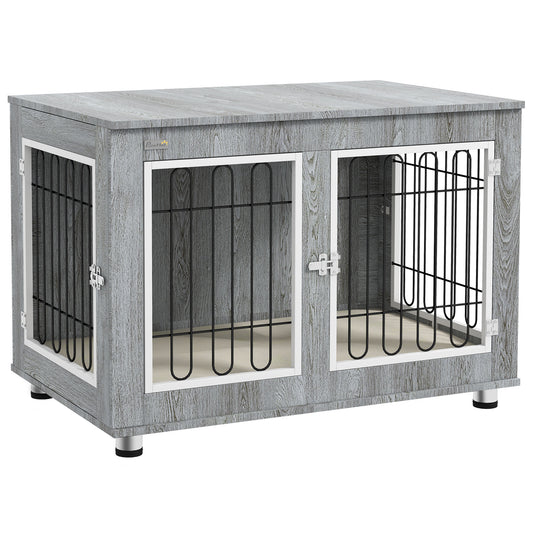 Dog Crate Furniture, Dog Crate End Table w/ Soft Cushion, Double Door