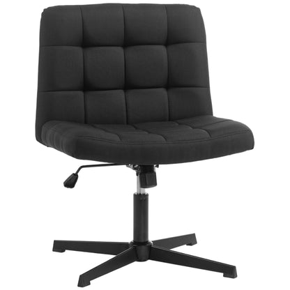 Armless Office Chair, Cross Legged Vanity Chair with Wide Seat, Black