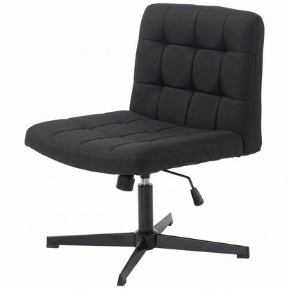 Armless Office Chair, Cross Legged Vanity Chair with Wide Seat, Black