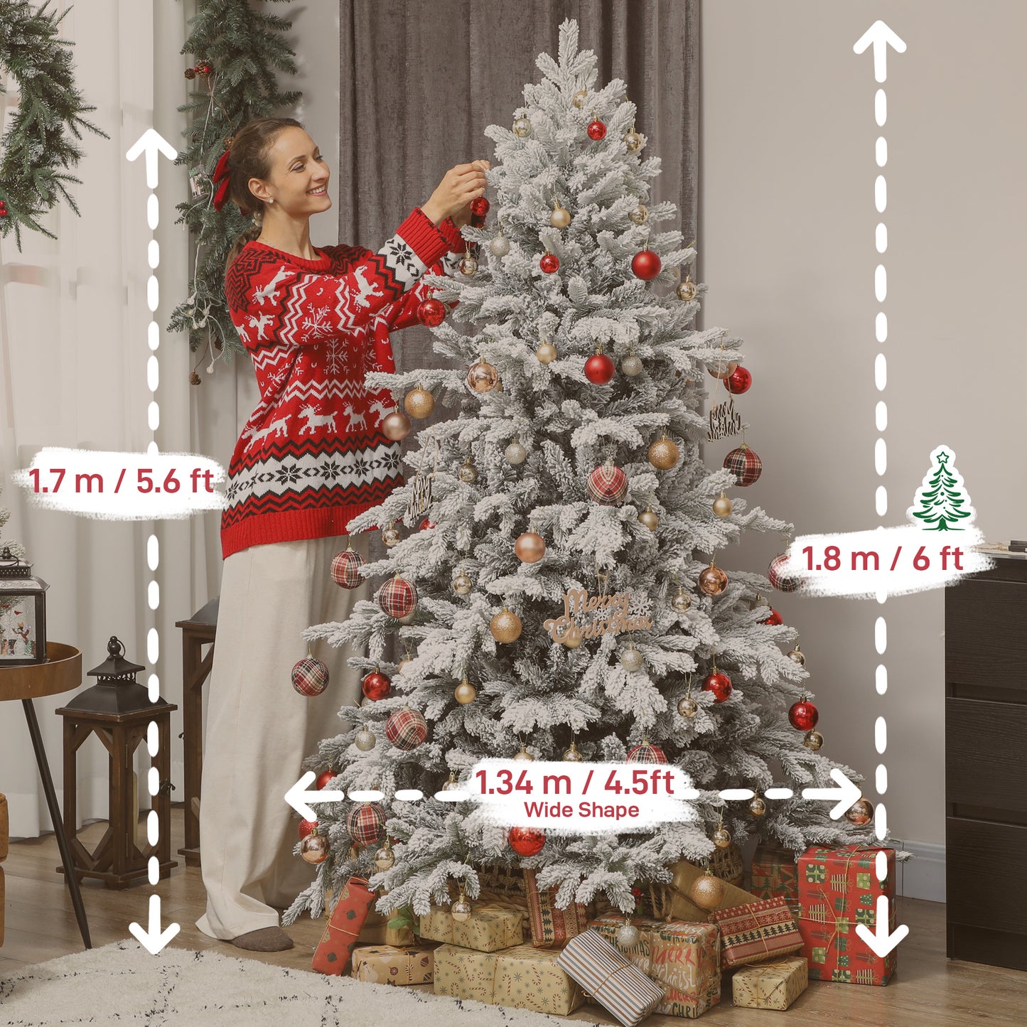 6ft Artificial Christmas Tree with Snow, Hinged Xmas Tree