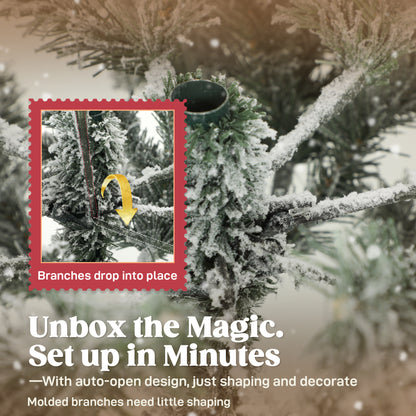 6ft Artificial Christmas Tree with Snow, Hinged Xmas Tree