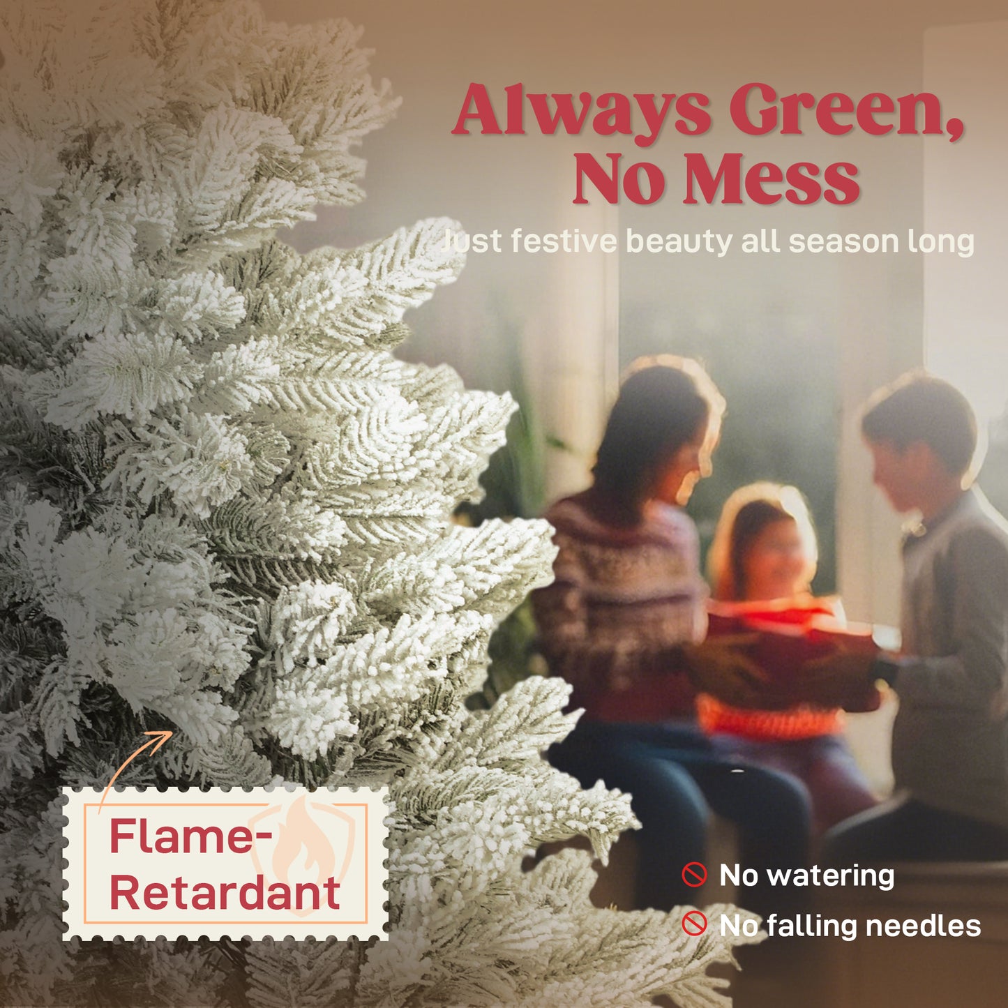 6ft Artificial Christmas Tree with Snow, Hinged Xmas Tree