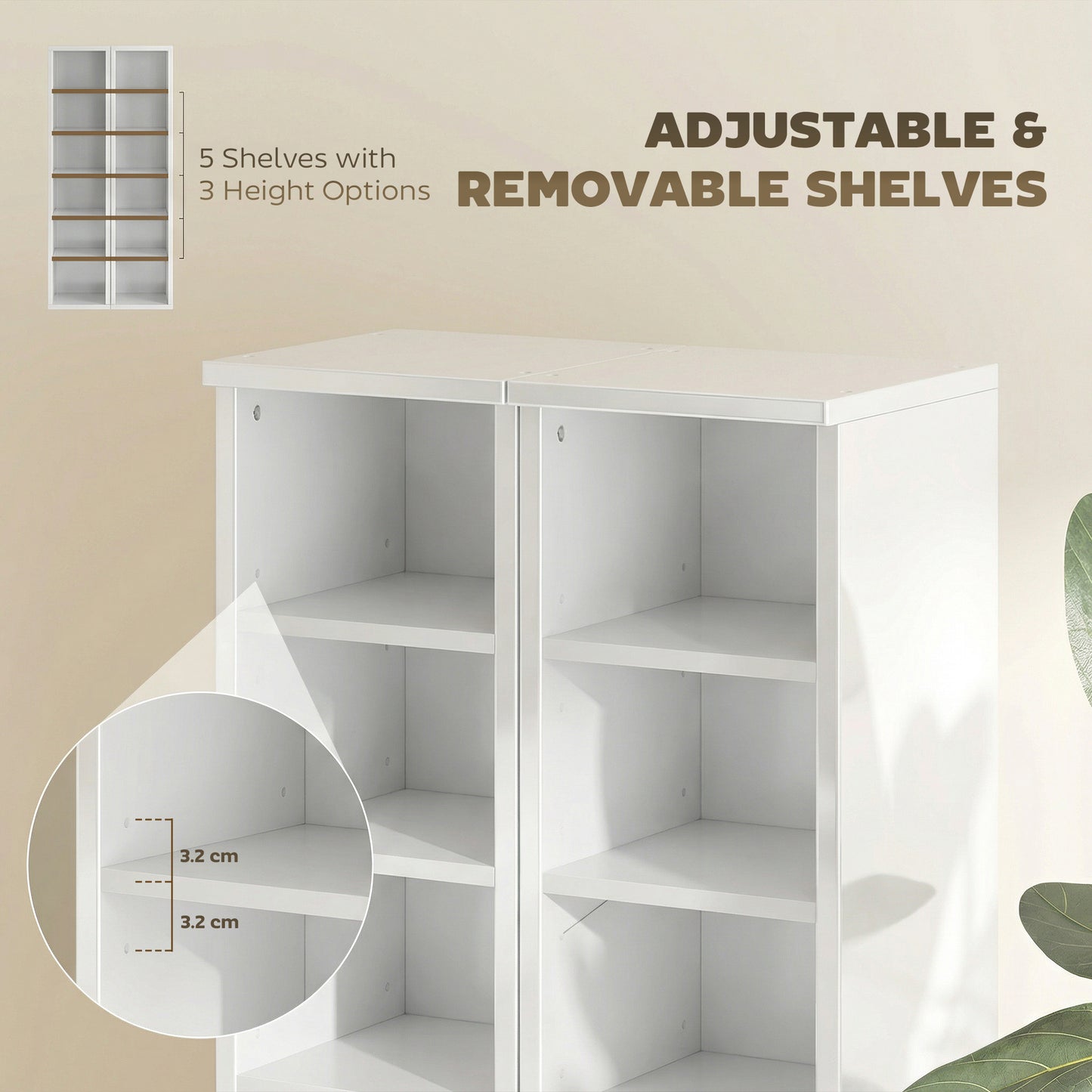 Set of 2 CD Storage Units with Adjustable Shelves, High Gloss White
