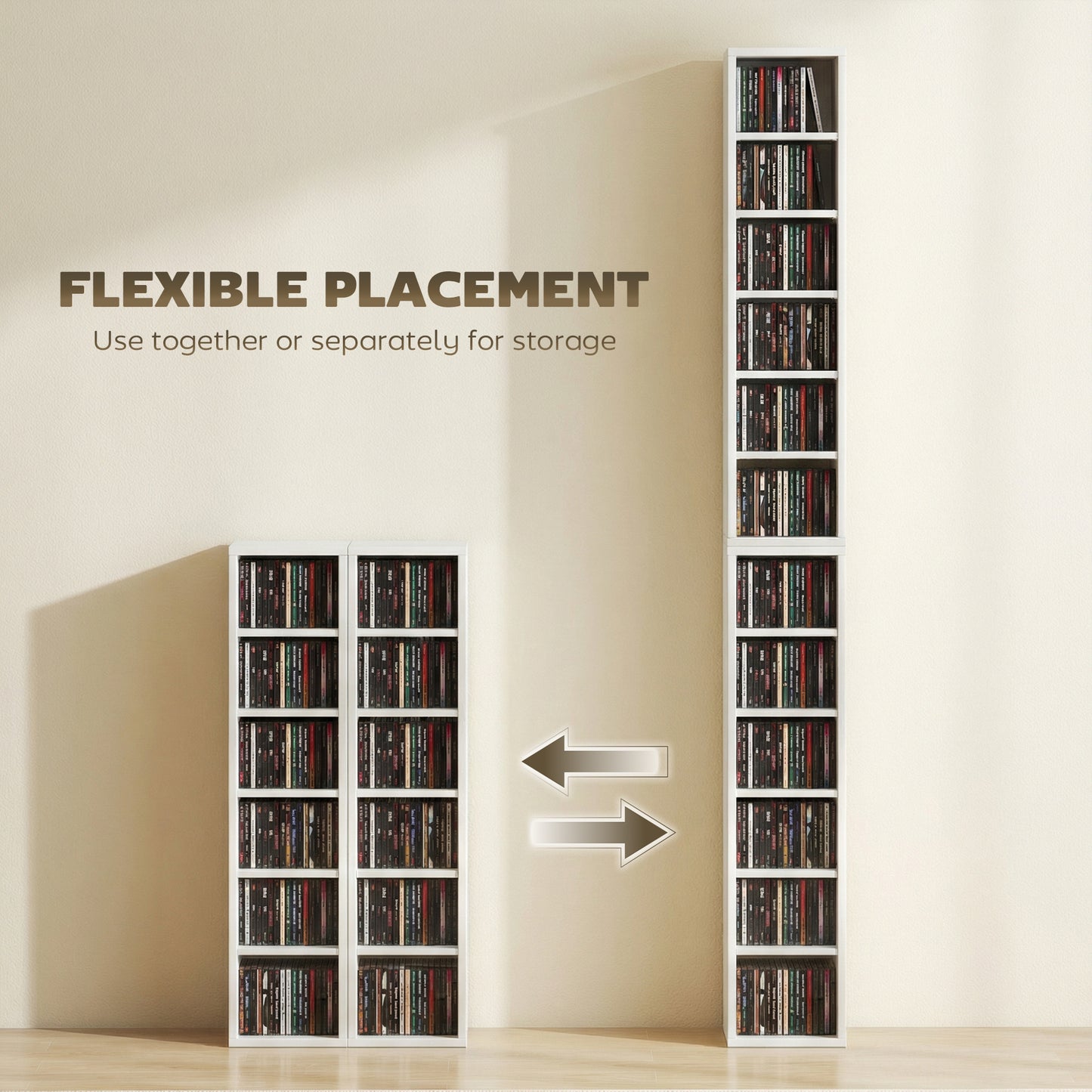 Set of 2 CD Storage Units with Adjustable Shelves, High Gloss White
