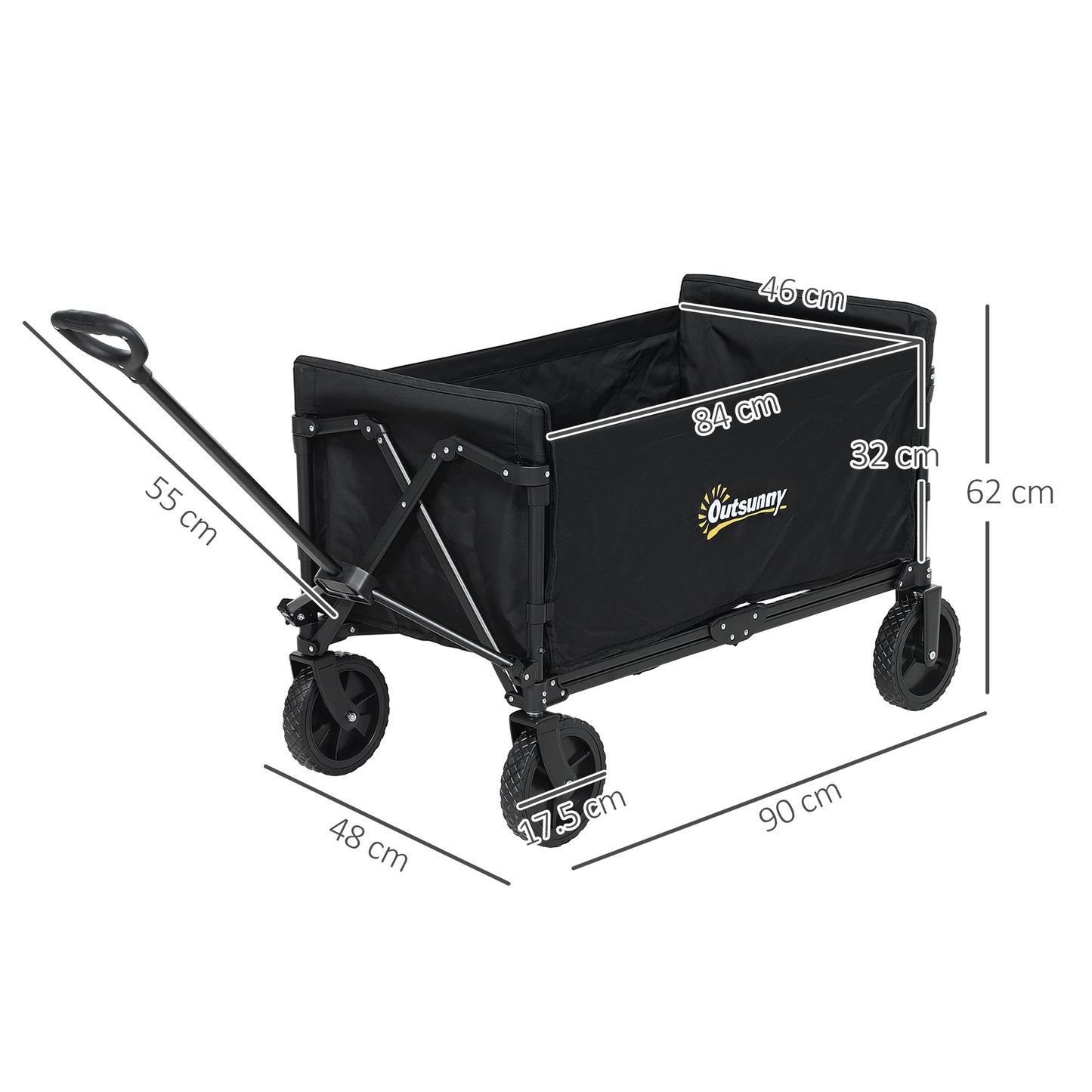 120L Folding Collapsible Wagon with Adjustable Handle, Black