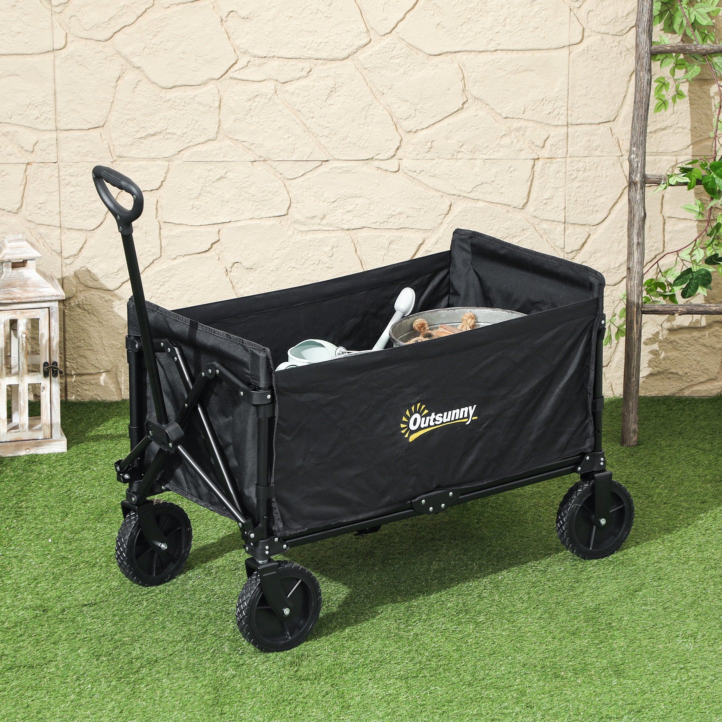 120L Folding Collapsible Wagon with Adjustable Handle, Black