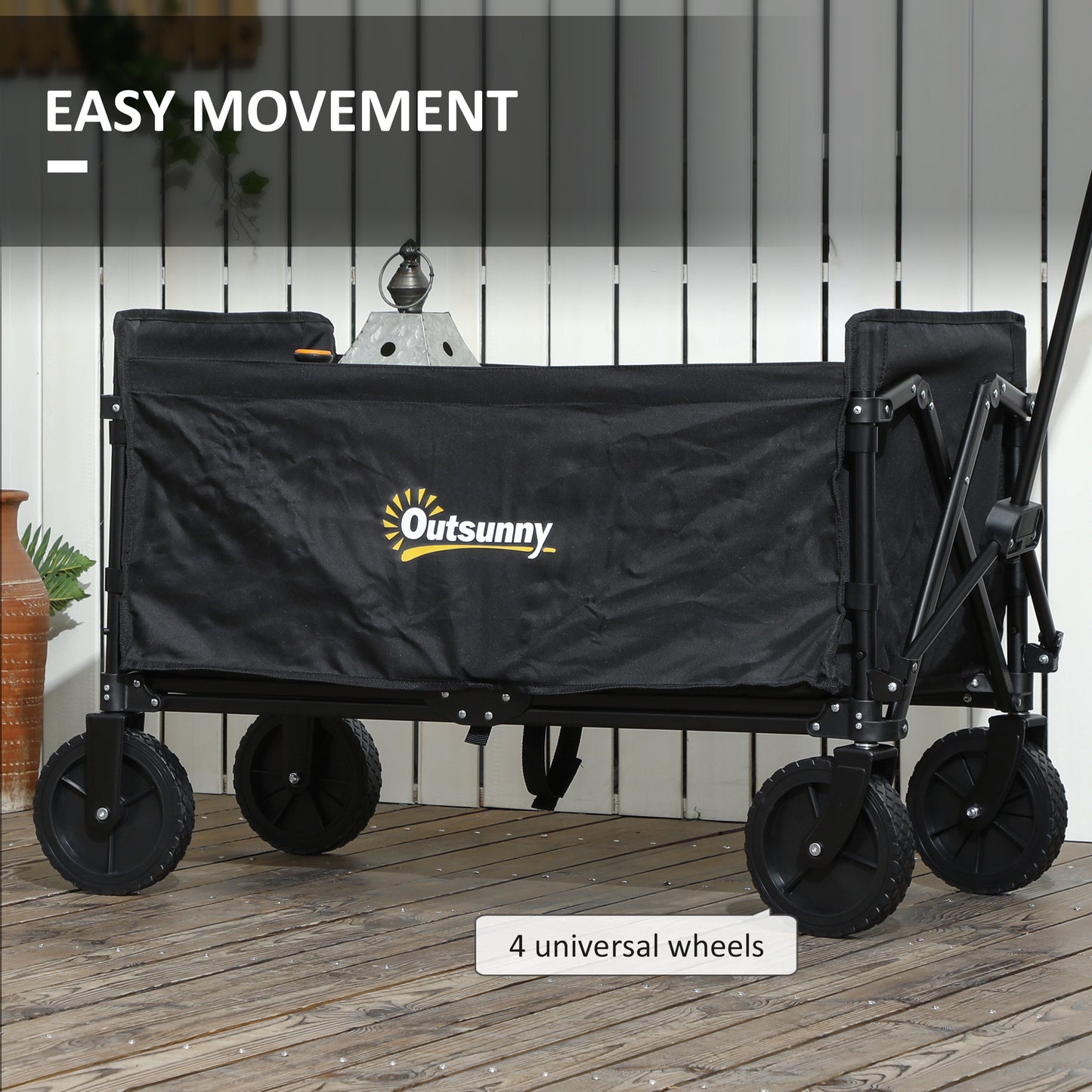 120L Folding Collapsible Wagon with Adjustable Handle, Black