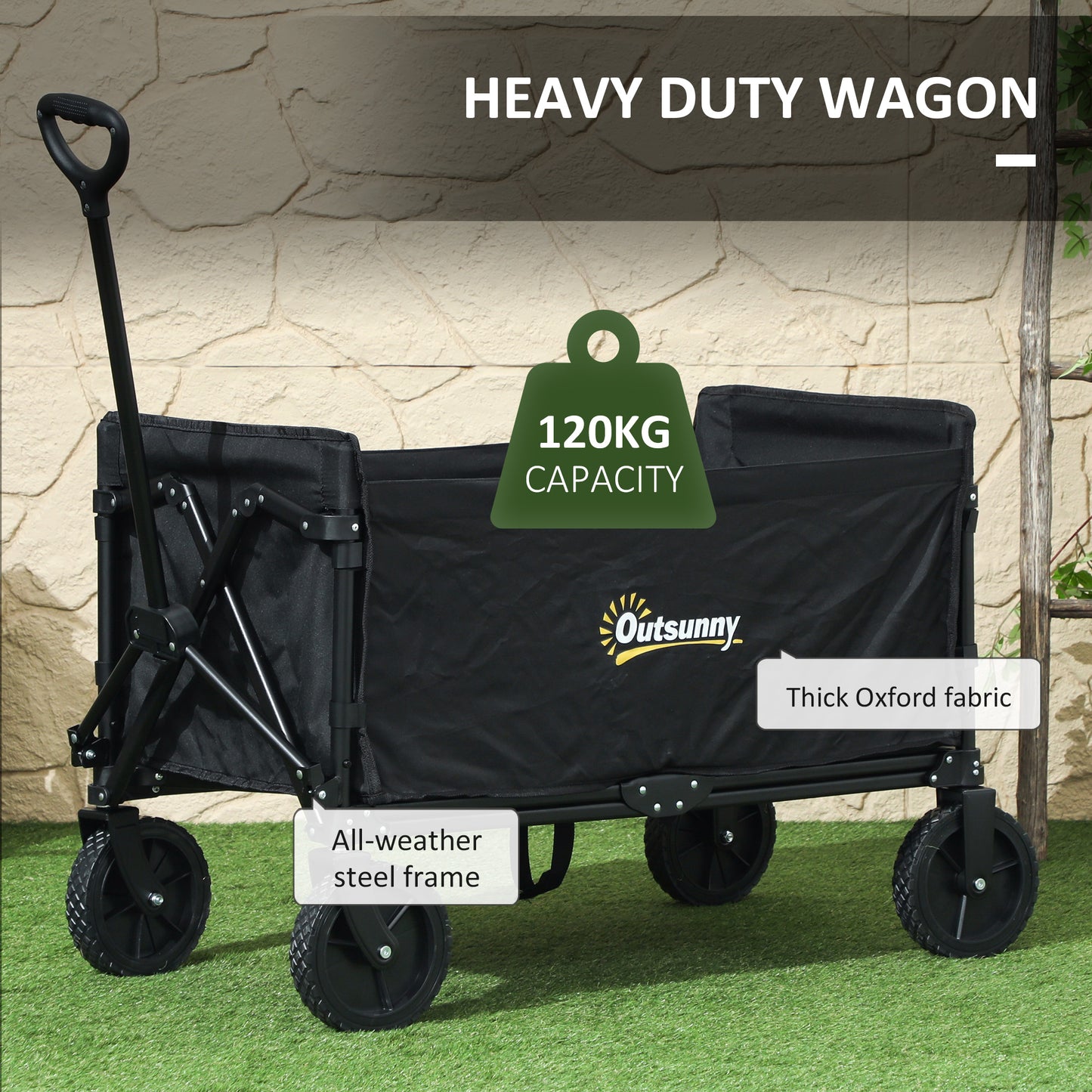 120L Folding Collapsible Wagon with Adjustable Handle, Black