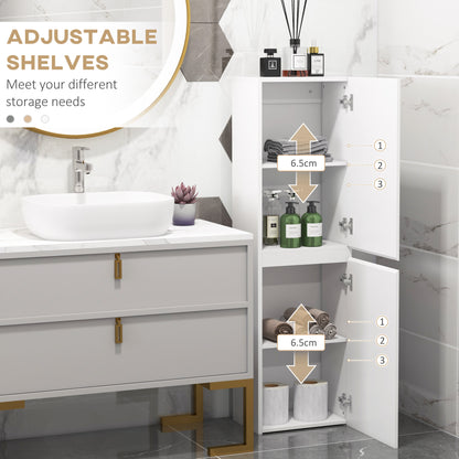 Slim Bathroom Cabinet with 2 Cupboards and Adjustable Shelves - High Gloss White