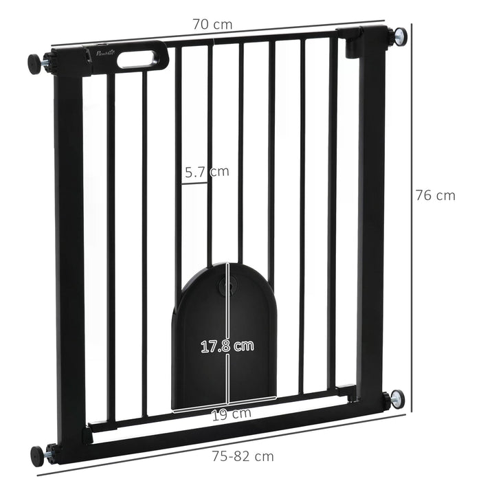 75-82 cm Pet Safety Gate Barrier, Stair Pressure Fit, w/ Small Door, Auto Close, Double Locking, for Doorways, Hallways, Black