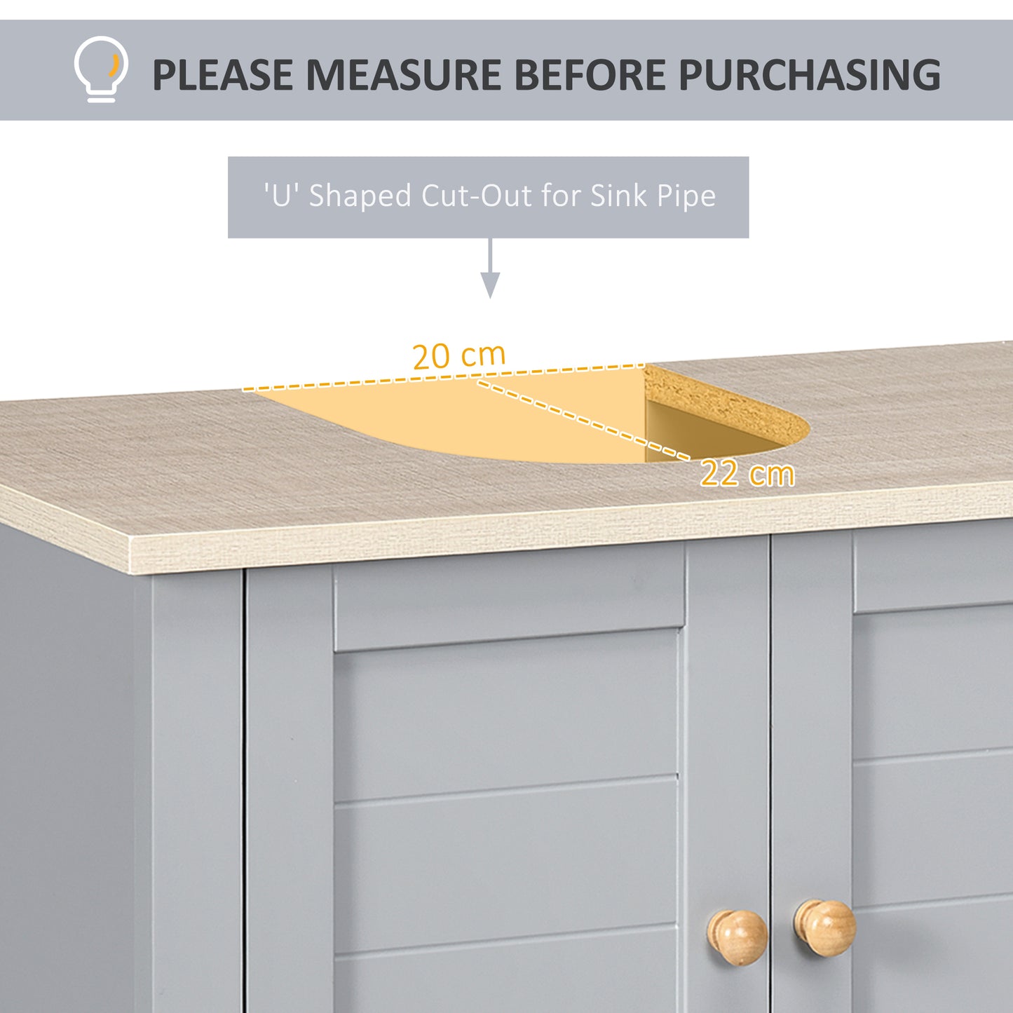 kleankin Bathroom Under Sink Cabinet with Adjustable Shelf, White, Grey