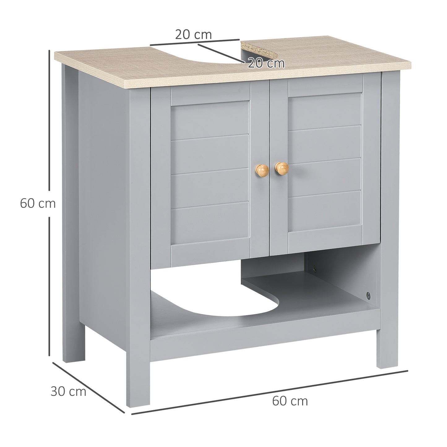 kleankin Bathroom Under Sink Cabinet with Adjustable Shelf, White, Grey