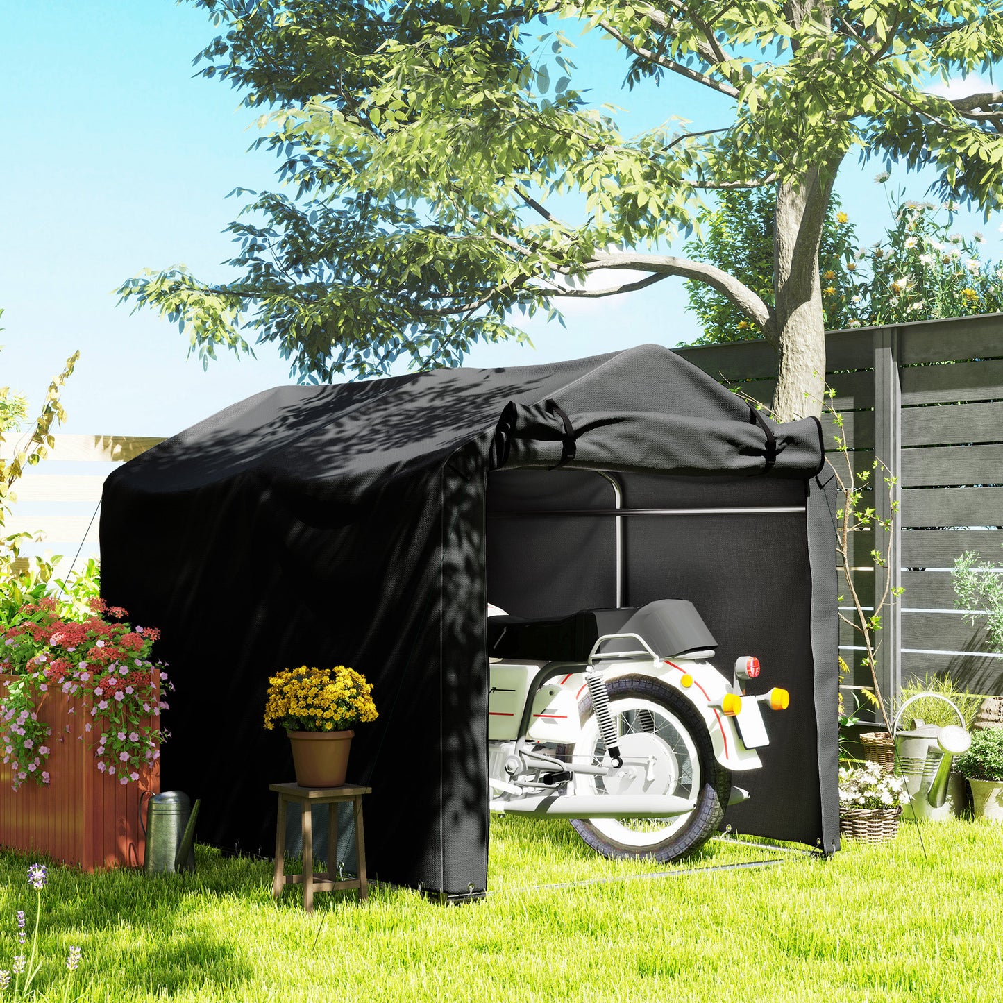 Garden Tool Storage Shed with Roll-up Zipper Door, Black